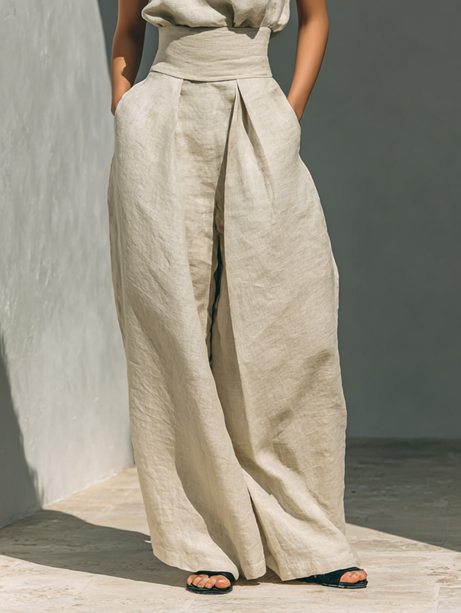 Clara | Cotton Linen Sleeveless Top and Wide Leg Pants Set