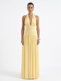 Gia plunge halter maxi dress in light yellow — front view
