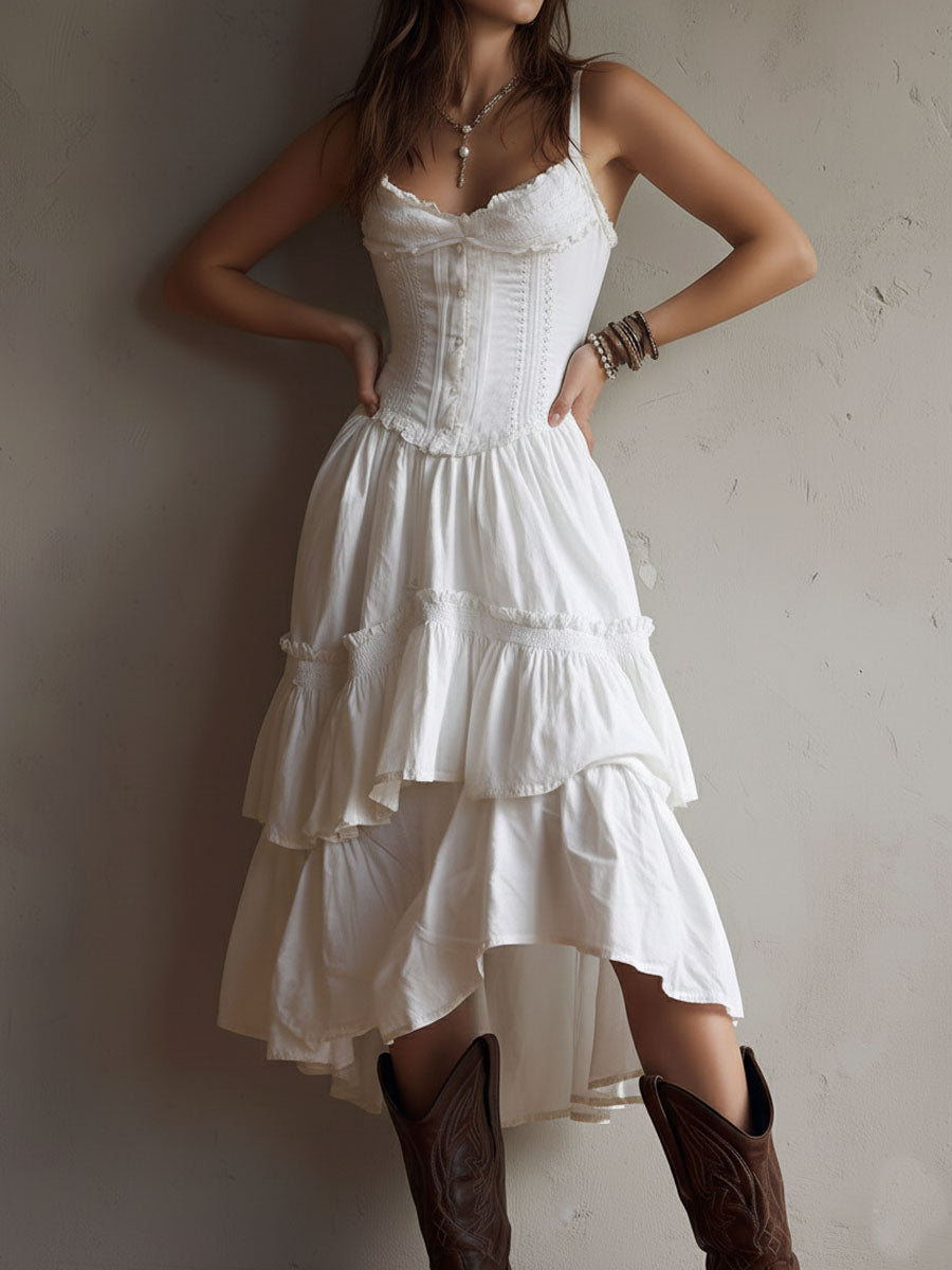 Esme | Boho Corset Tiered Midi Dress