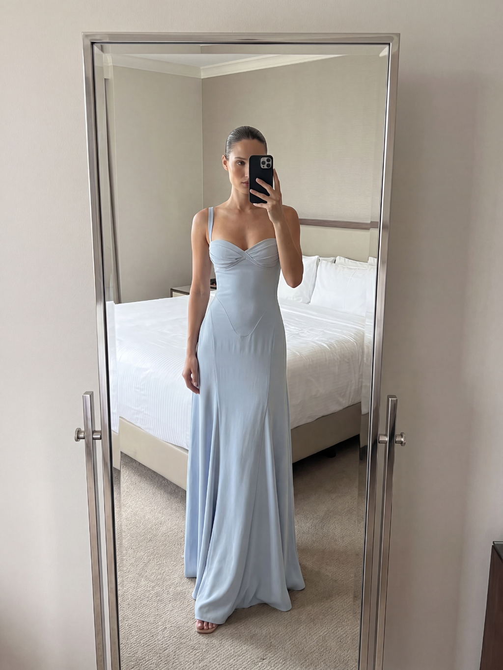Eden corset bodice sweetheart mermaid maxi dress — side view