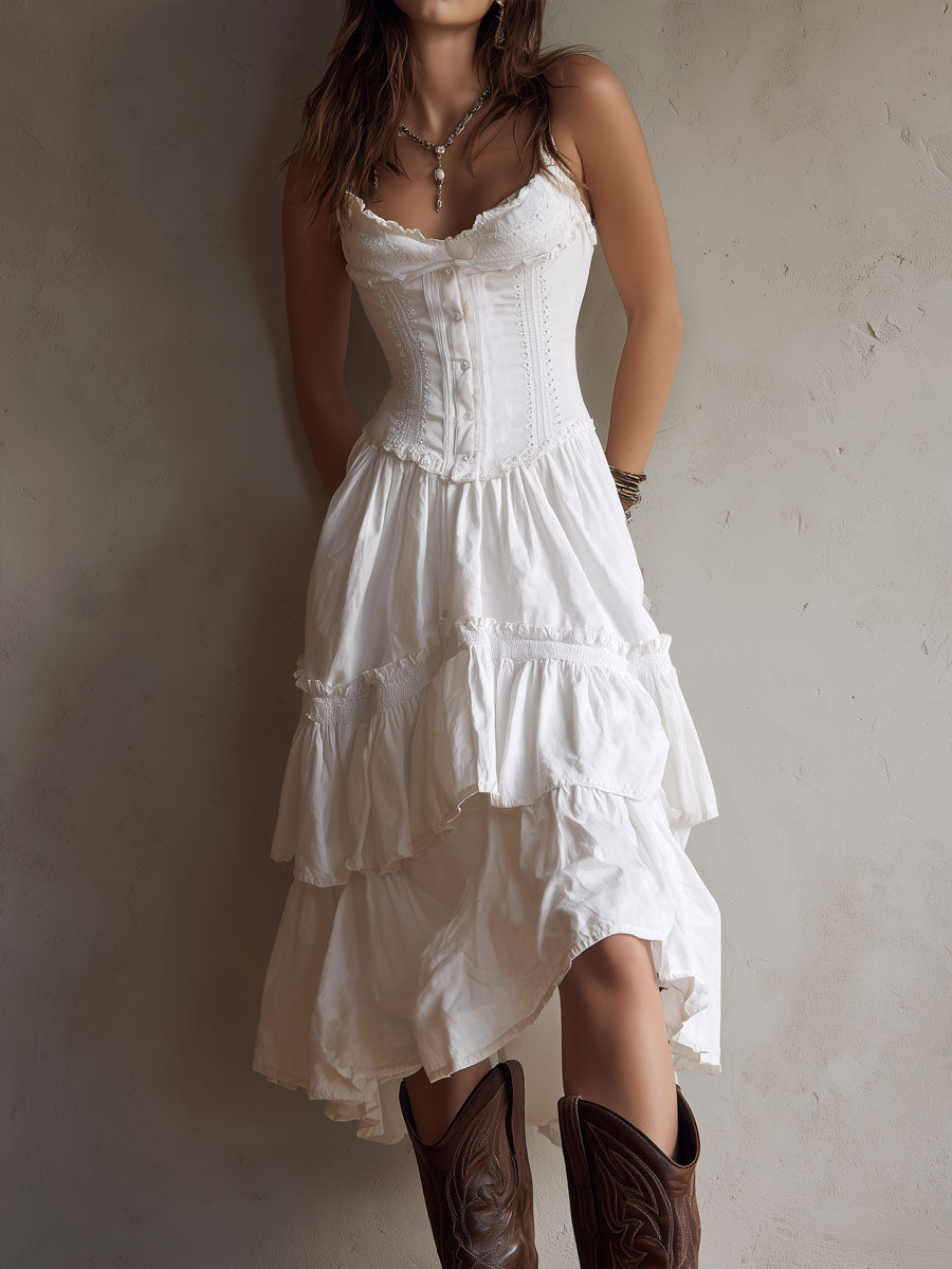 Esme | Boho Corset Tiered Midi Dress