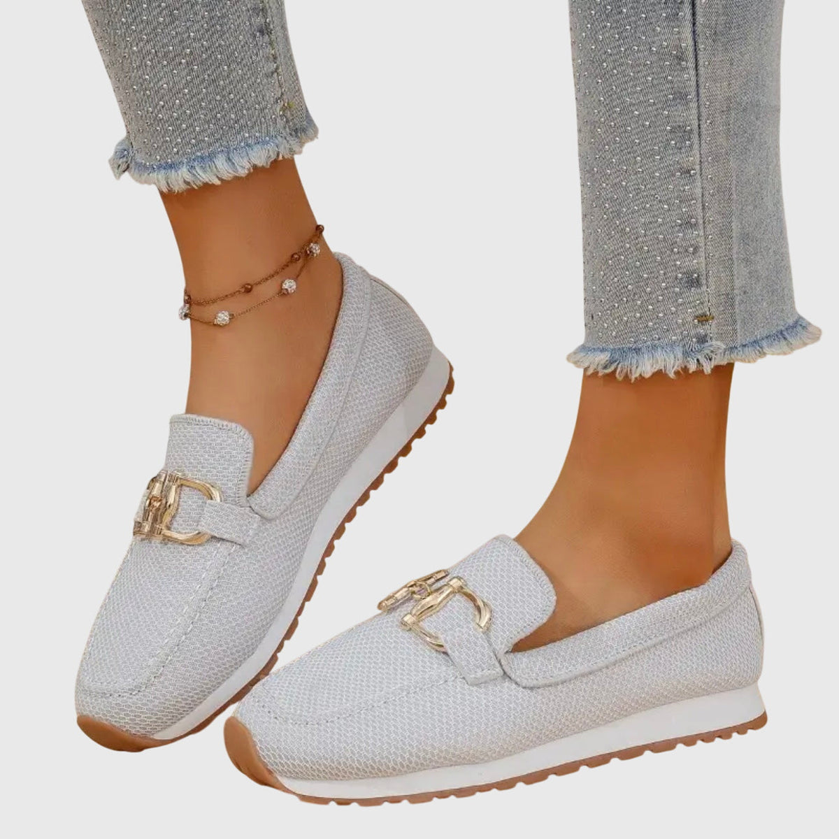 Nadia orthopedic horsebit knit loafers — full-length view