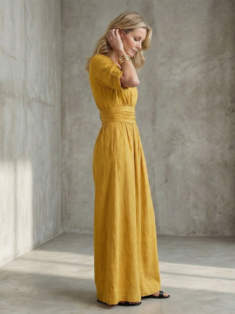 Wanda crossover wide-leg palazzo jumpsuit — back view