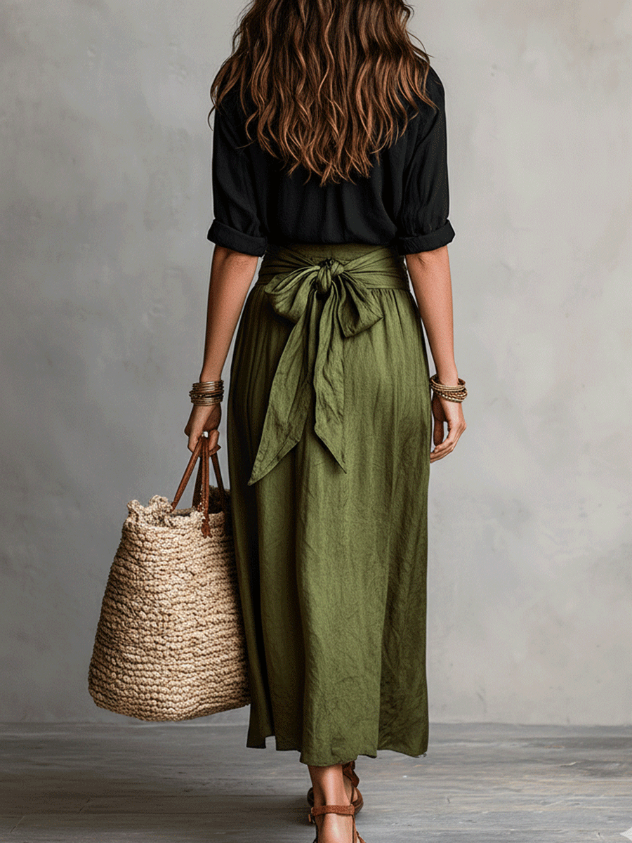 Lisa | Satin Midi Skirt and Blouse Two Piece Set