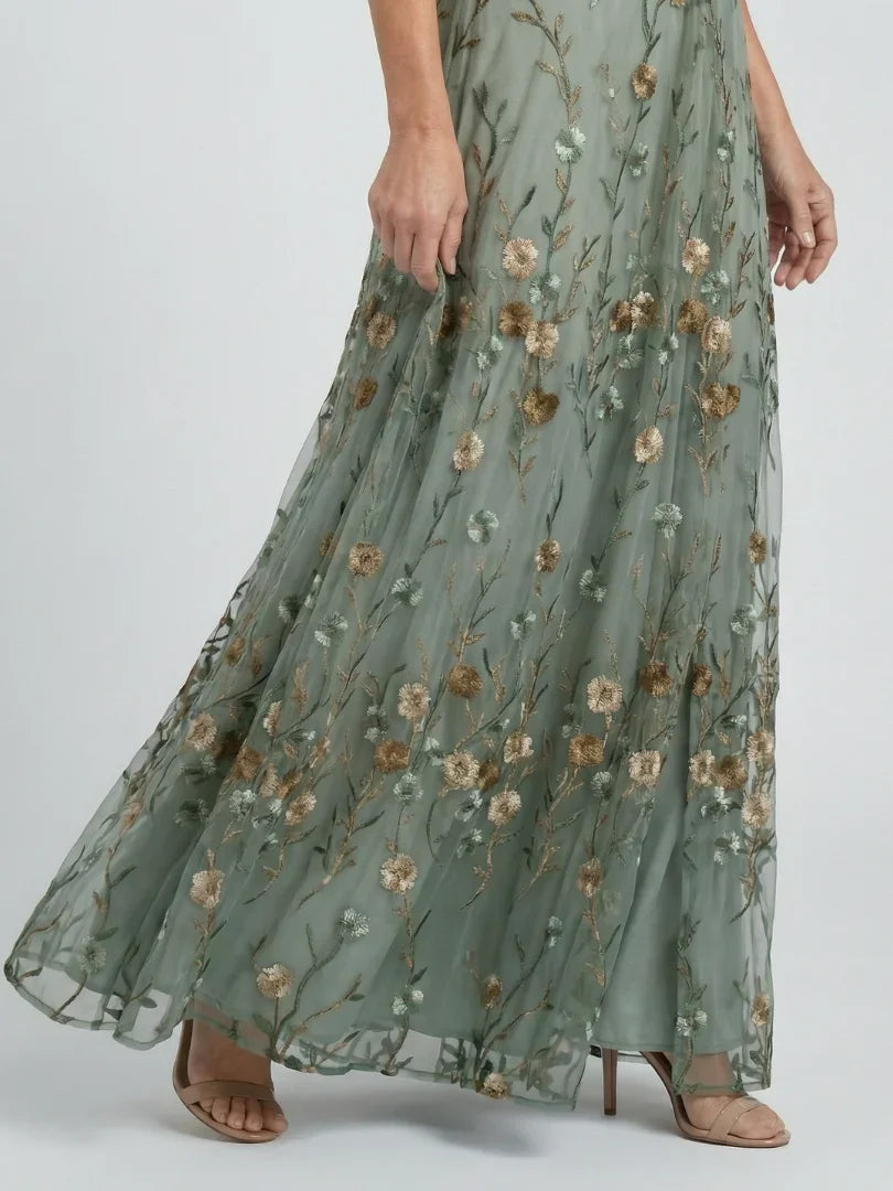 Selora embroidered v-neck flutter-sleeve maxi dress — side view