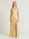 Sasha strapless asymmetric contrast maxi dress in yellow — front view