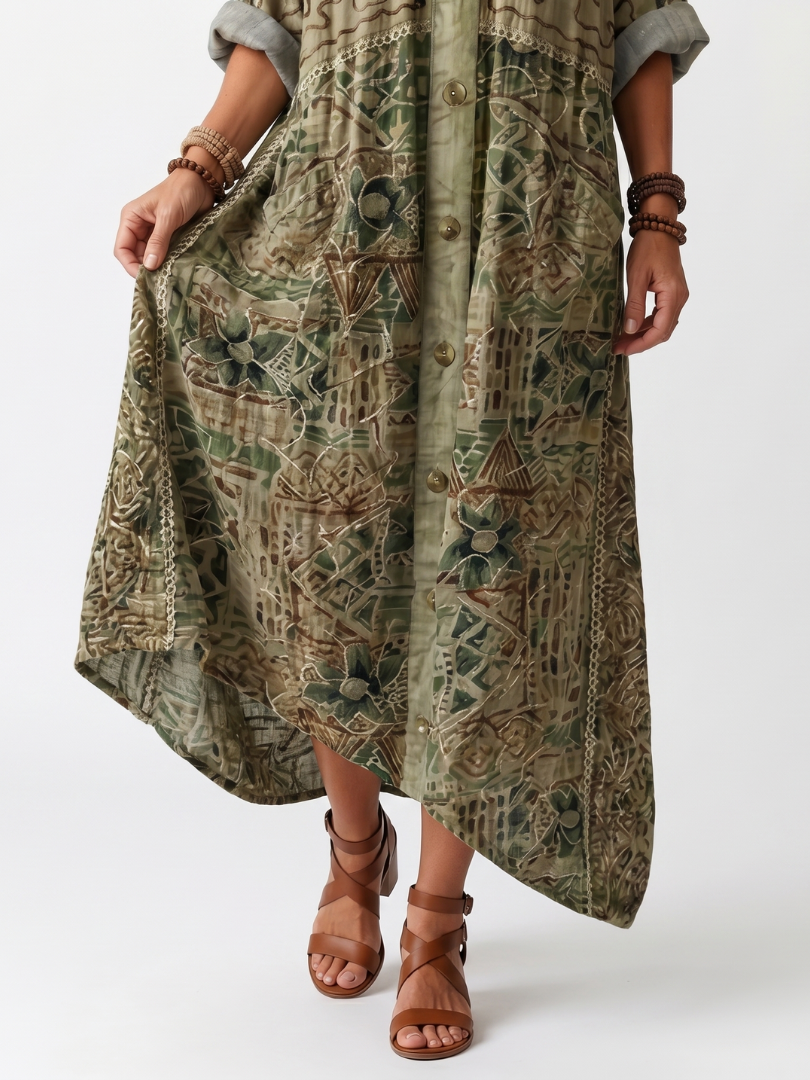 Aleta embroidered button-front kaftan maxi dress — side view