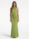 Harper halter neck side-cutout ruched maxi dress — front view