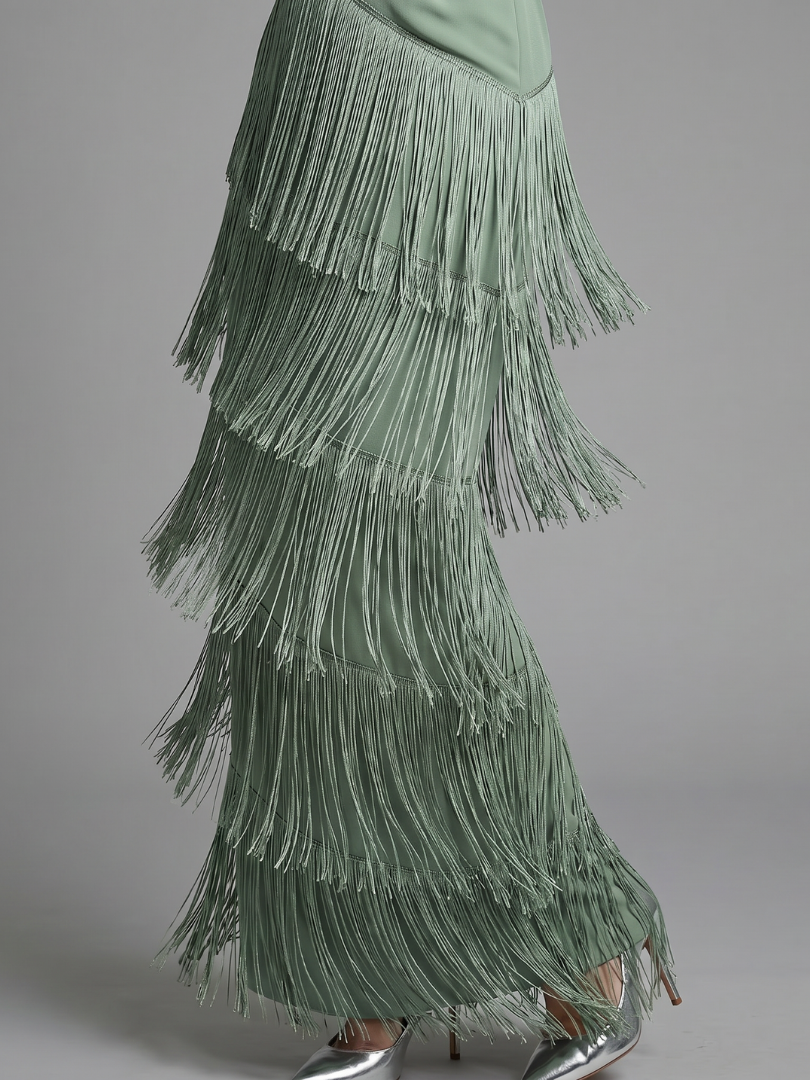 Samara fringed tiered wrap maxi dress — side view