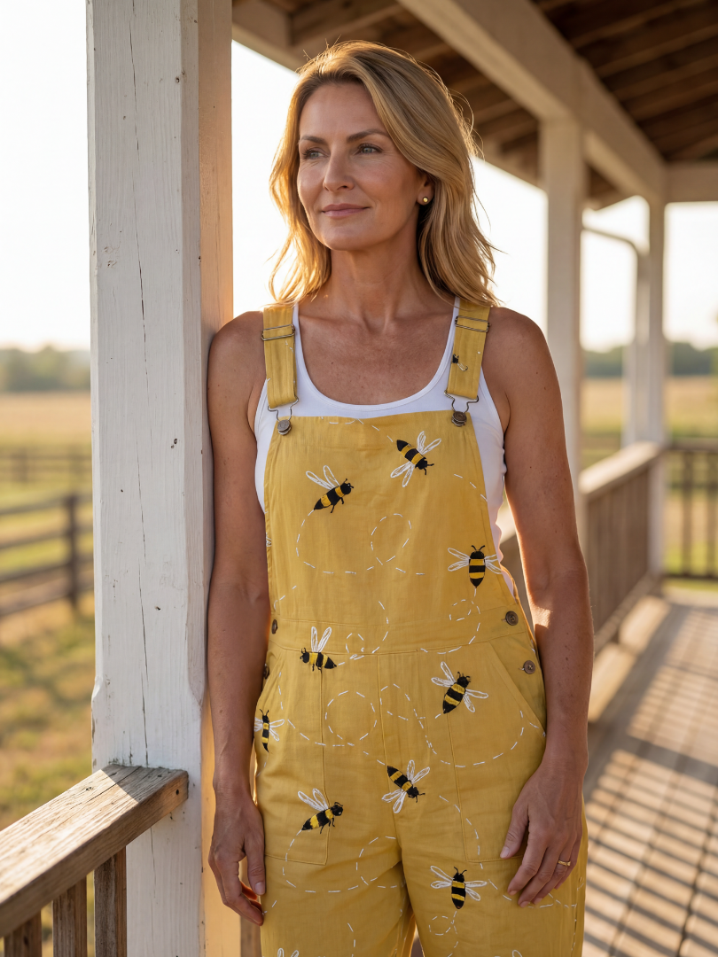 Petra bee print bib-front dungarees — back view