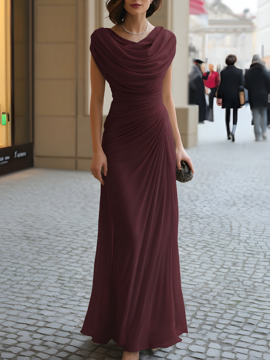 Vivienne | Chiffon Cowl Neck Ruched Wedding Guest Maxi Dress