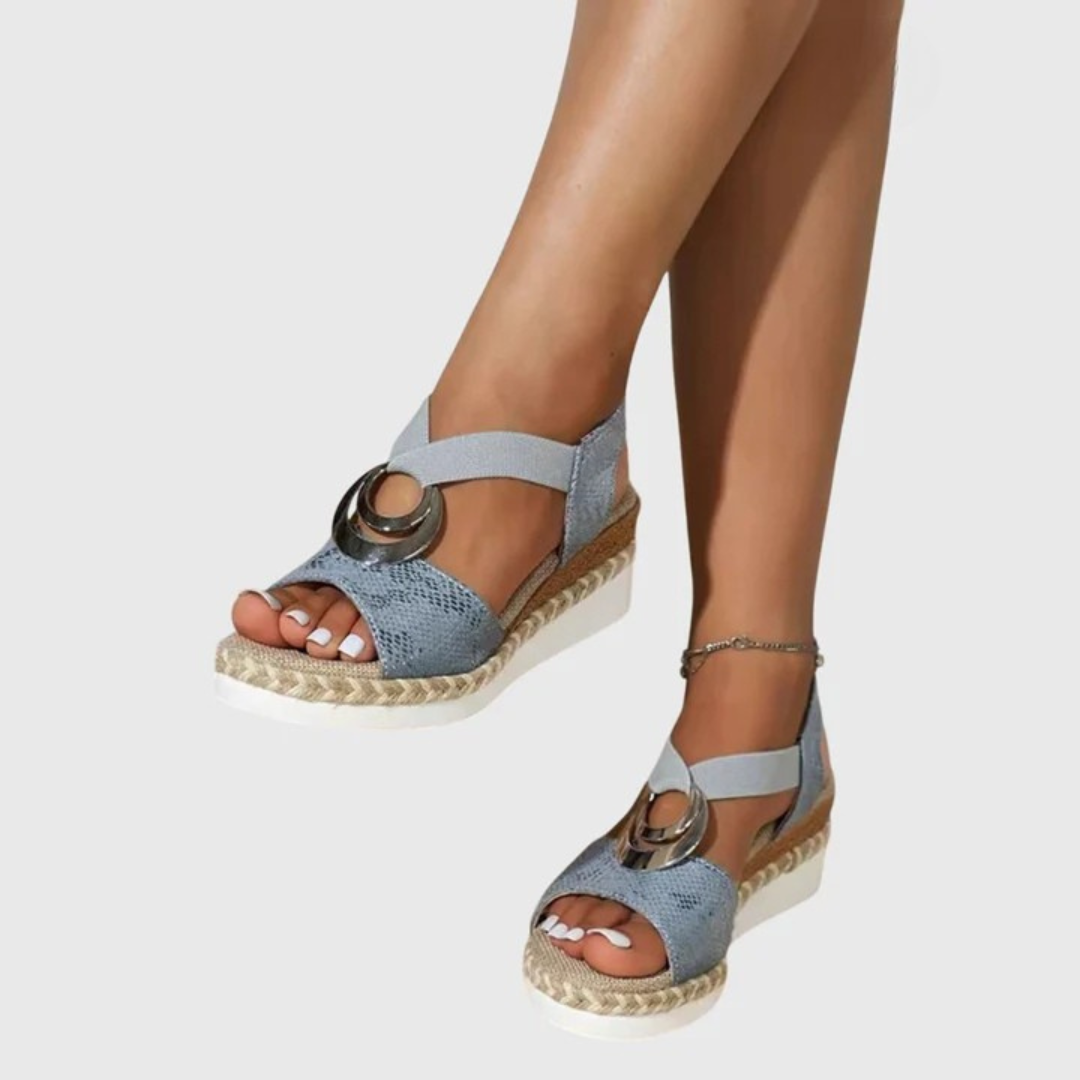 Olivia orthopedic ring-detail espadrille sandals — full-length view