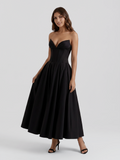 Saskia strapless sweetheart midi dress with full skirt in Black — front view