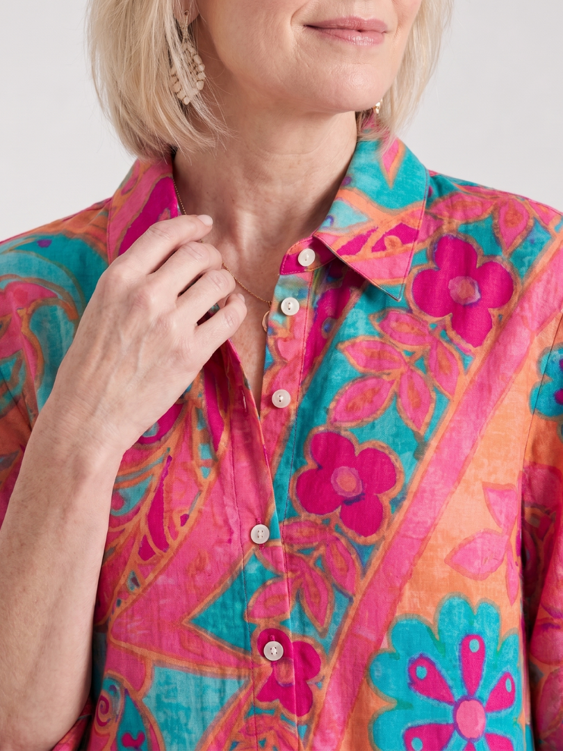 Klera abstract floral button-front kaftan maxi dress — side view