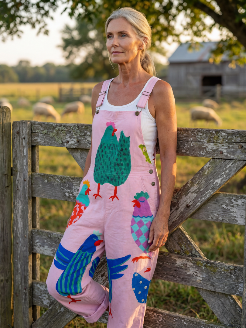 Sanna hen print bib-front dungarees — back view