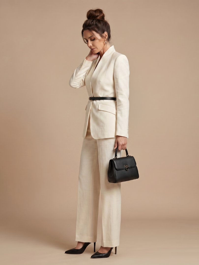 Vesper structured blazer and wide-leg trouser suit — back view