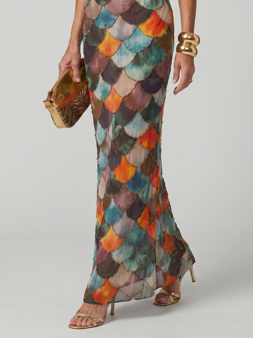 Larkin mosaic print halterneck column maxi dress — side view