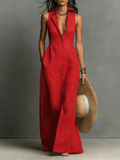 Nina | Linen Blend Sleeveless Collared Maxi Shirt Dress