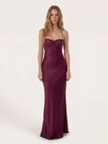 Delta sequin sweetheart satin-finish maxi dress with lace-up back — front view