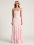 Esme cowl-neck butterfly applique lace-up maxi dress in Pink — front view