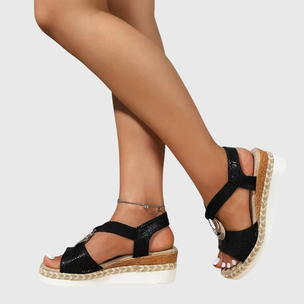 Olivia orthopedic ring-detail espadrille sandals — styled view