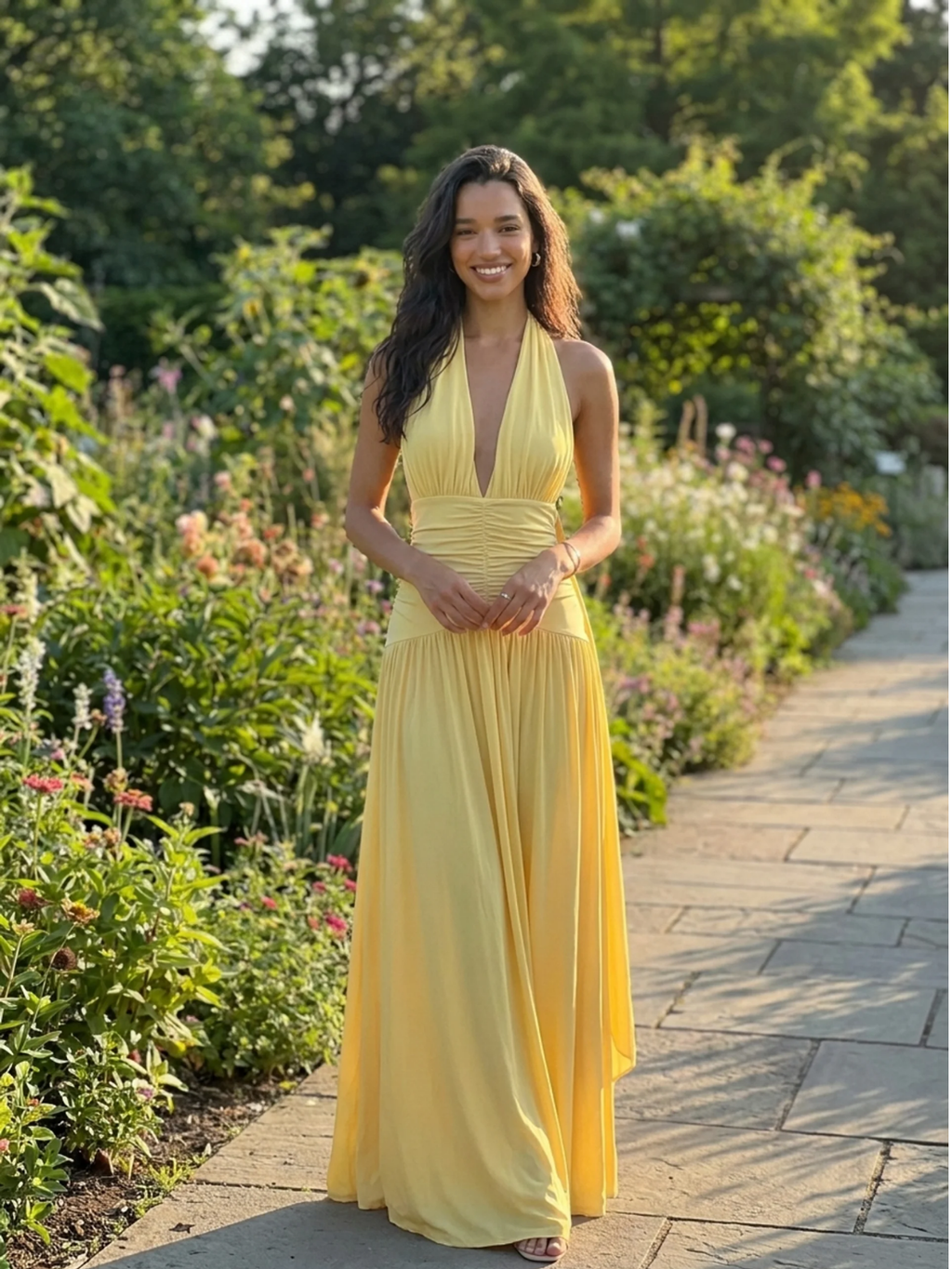 Gia plunge halter maxi dress in pink — front view