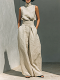 Clara | Cotton Linen Sleeveless Top and Wide Leg Pants Set