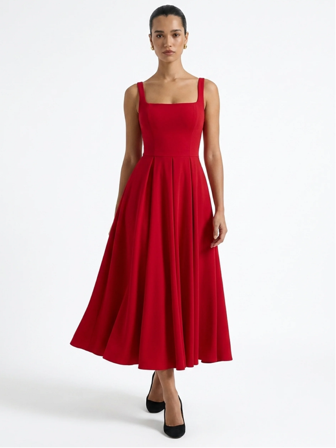 Tessa strappy volume-hem midi dress in Pink — front view