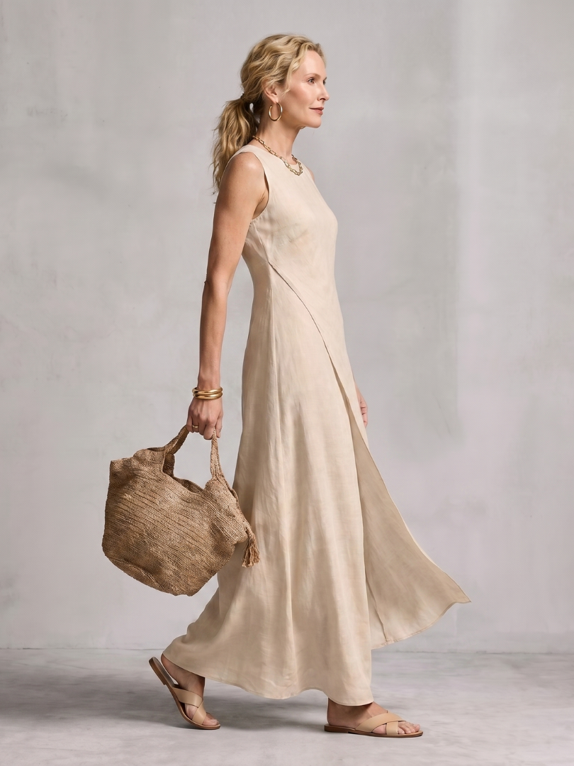 Hyacinth asymmetric wrap-panel high-neck maxi dress — back view