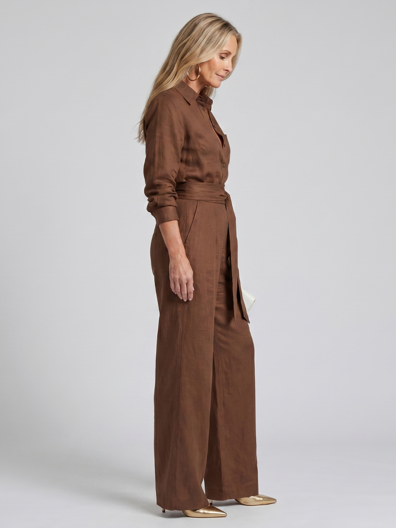 Jovie collared button-front wide-leg jumpsuit — side view