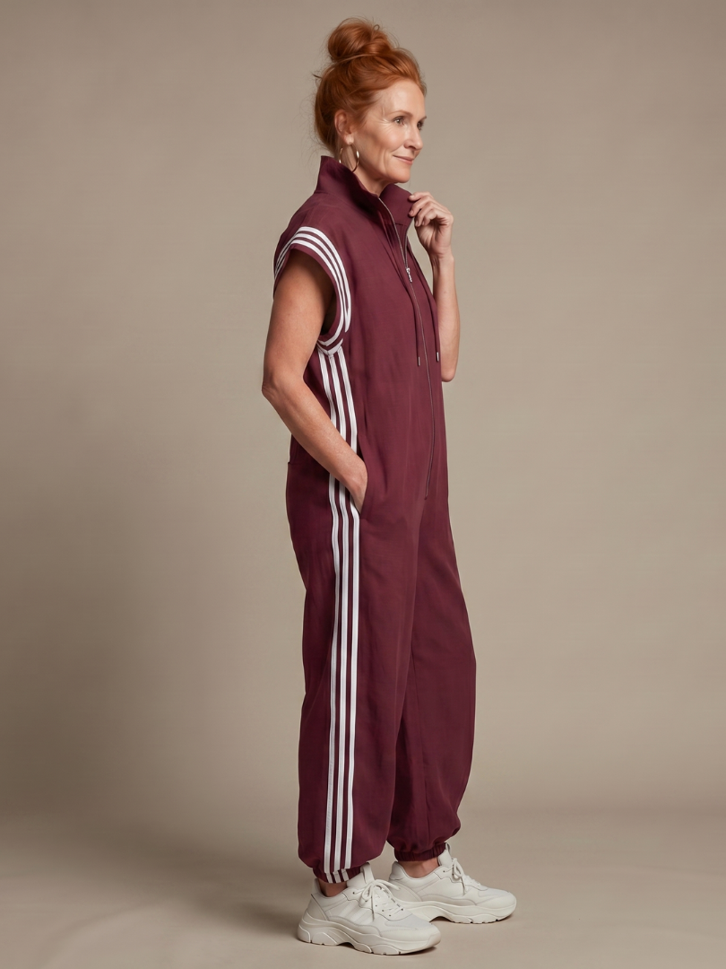 Linnet contrast-stripe zip-front utility jumpsuit — back view