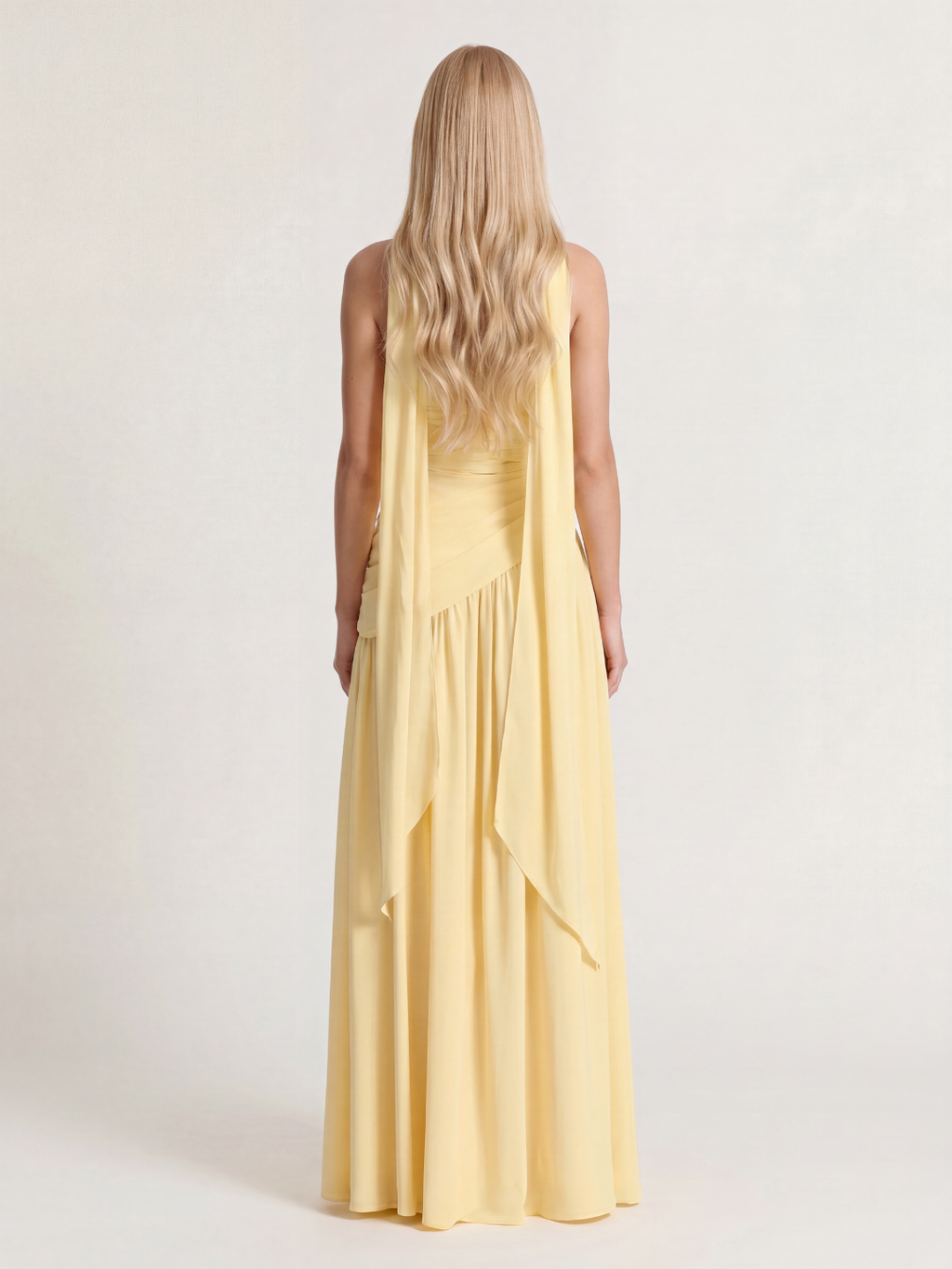 Sasha strapless asymmetric contrast maxi dress in yellow — back view