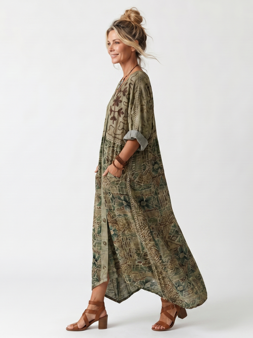 Aleta embroidered button-front kaftan maxi dress — back view