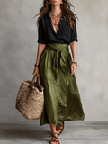 Lisa | Satin Midi Skirt and Blouse Two Piece Set