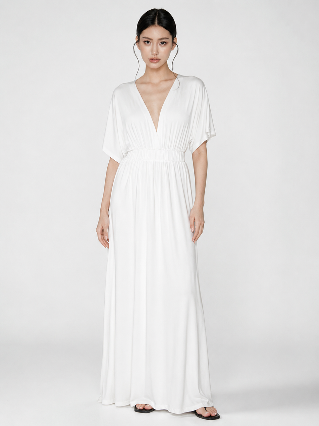 Waverly plunge kimono-sleeve maxi dress in White — front view