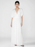 Waverly plunge kimono-sleeve maxi dress in White — front view