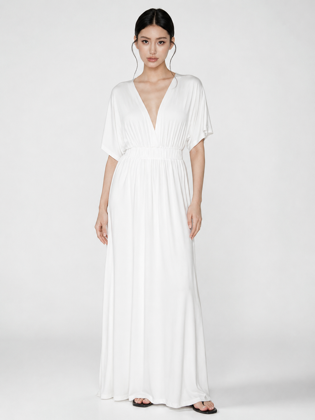 Waverly plunge kimono-sleeve maxi dress in White — front view