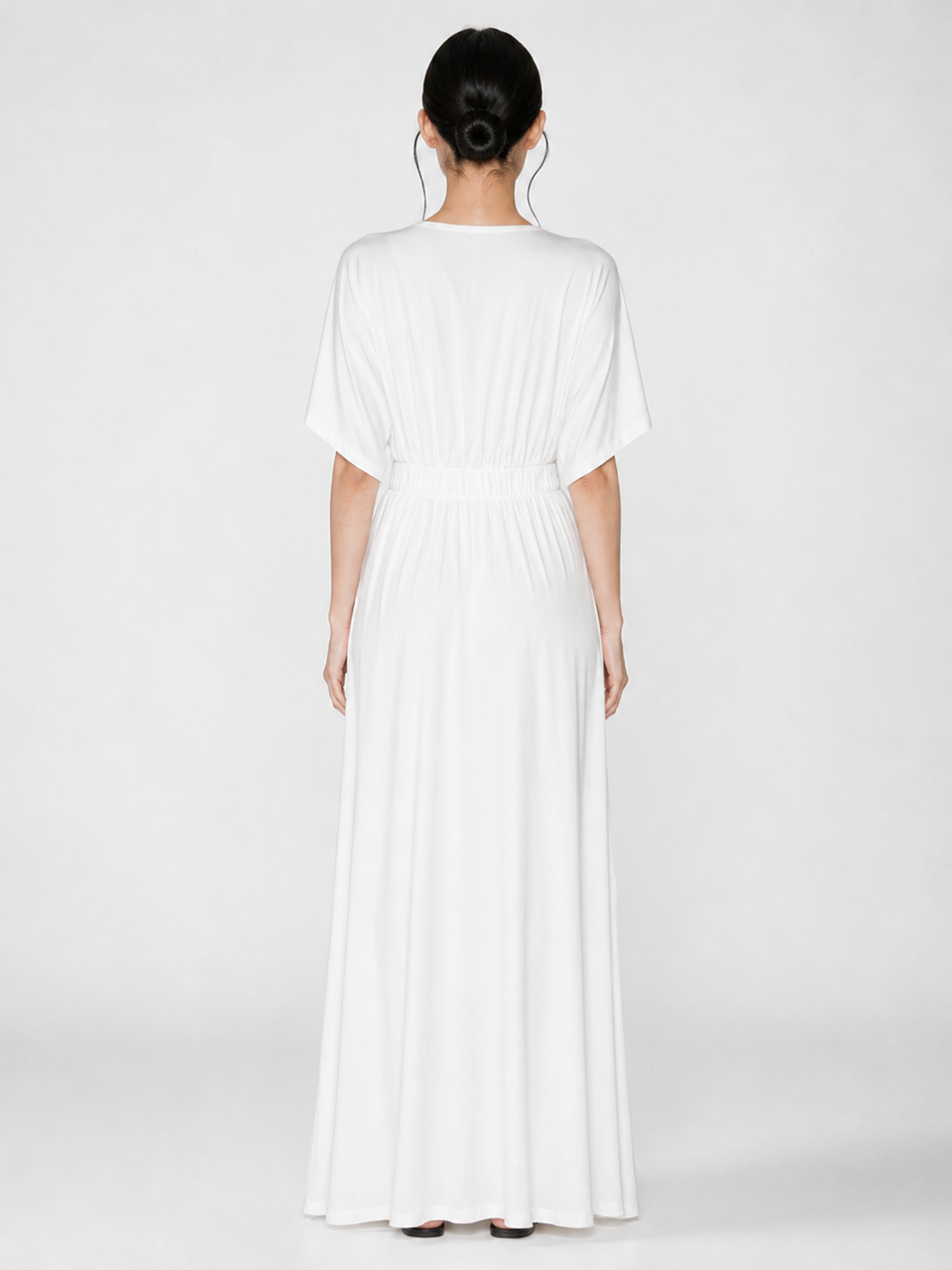 Waverly plunge kimono-sleeve maxi dress in White — back view