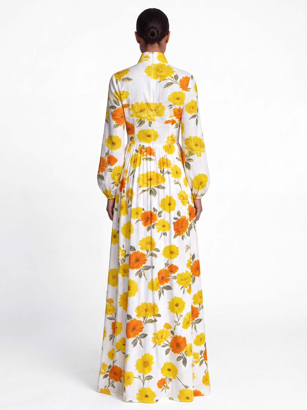 Elin floral shirt maxi dress in yellow — back view