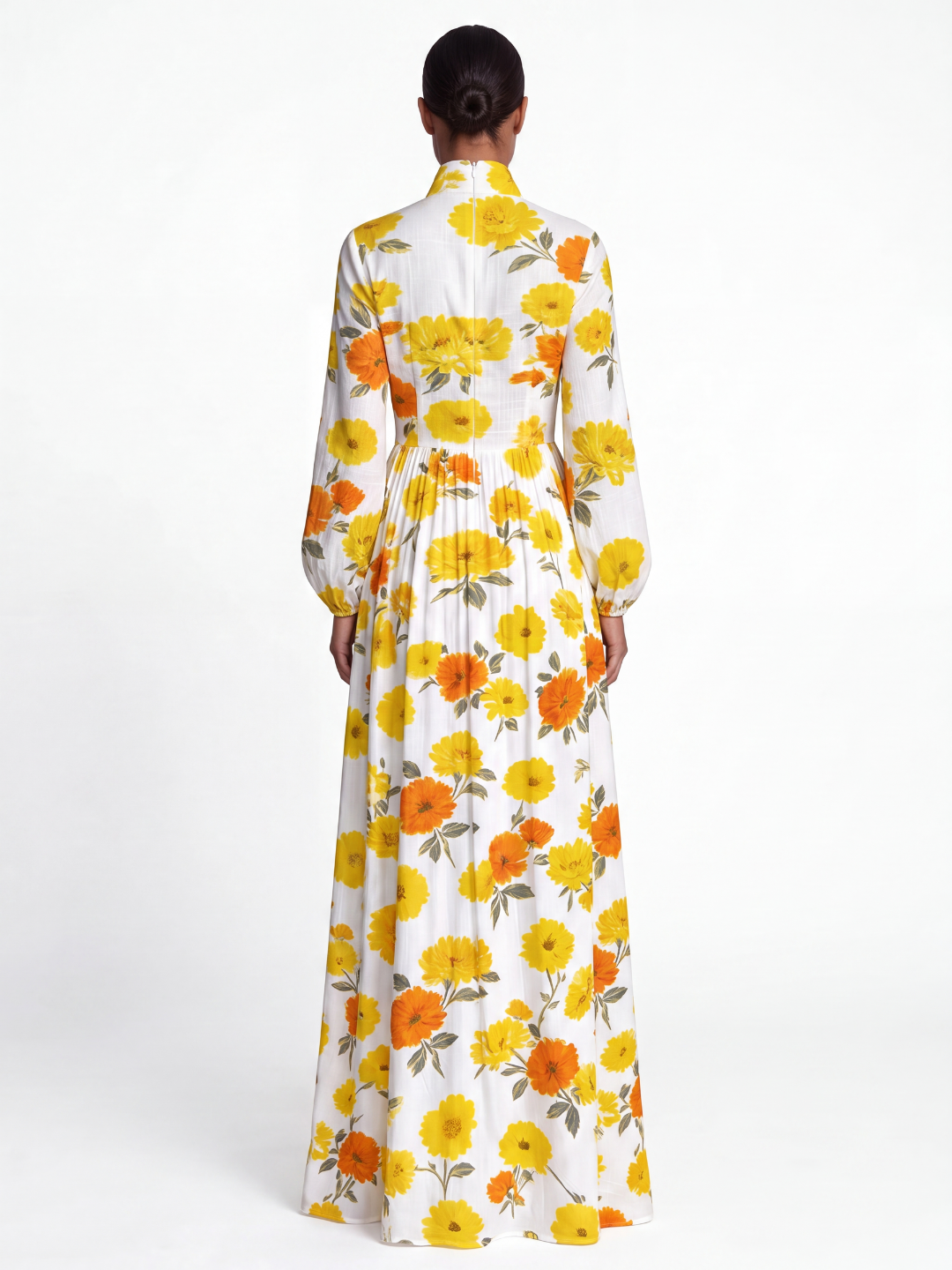 Elin floral shirt maxi dress in yellow — back view