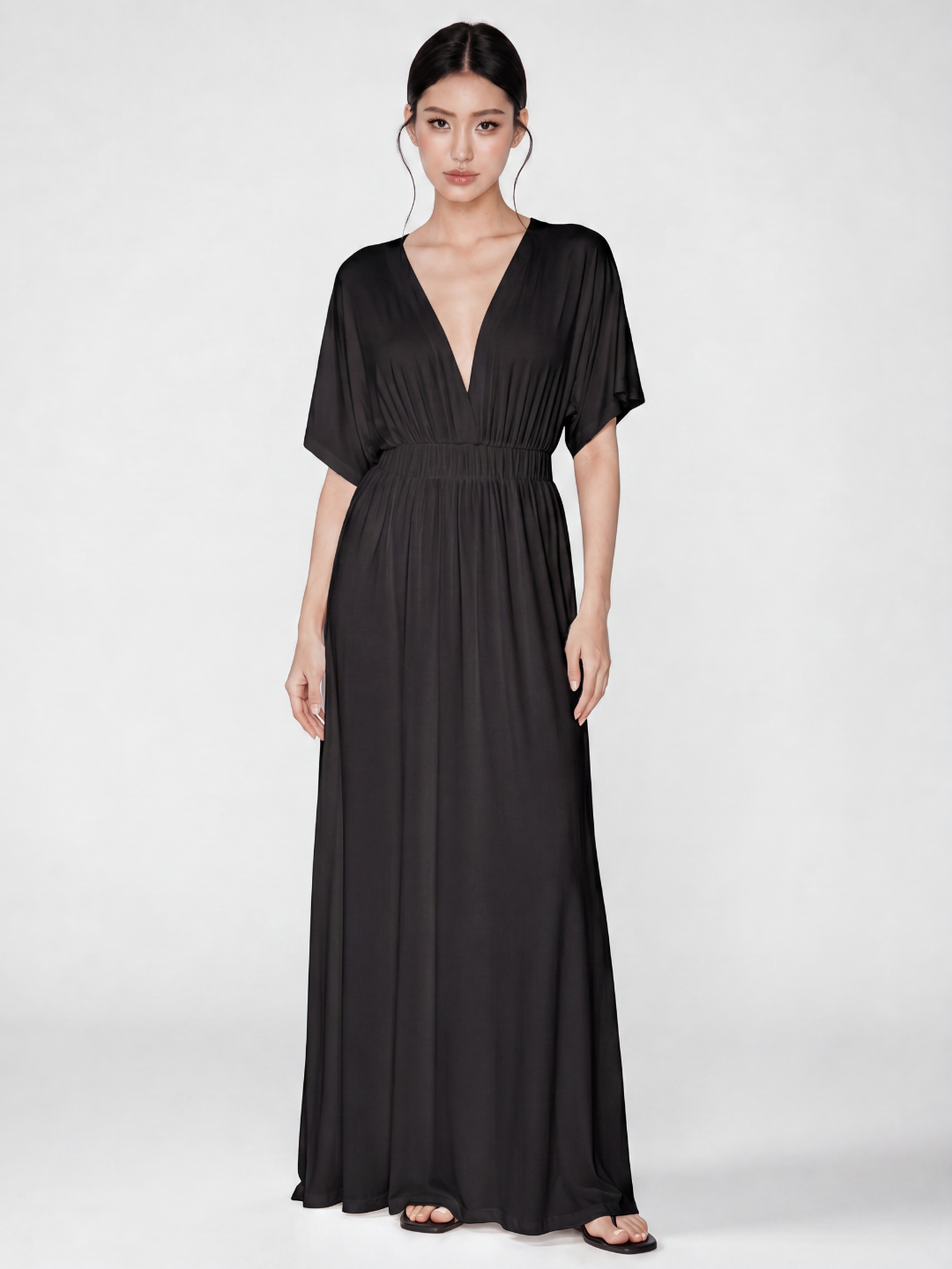 Waverly plunge kimono-sleeve maxi dress in White — detail view