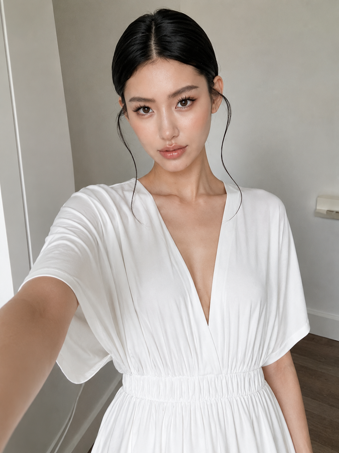 Waverly plunge kimono-sleeve maxi dress in White — side view