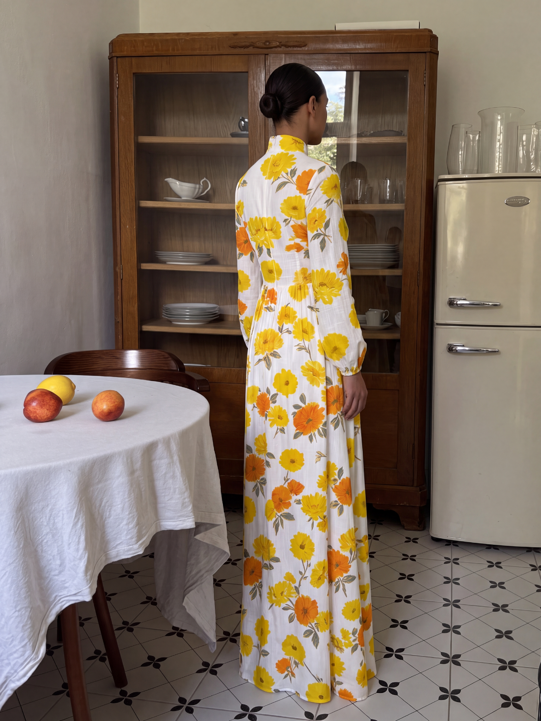 Elin floral shirt maxi dress in green — back view