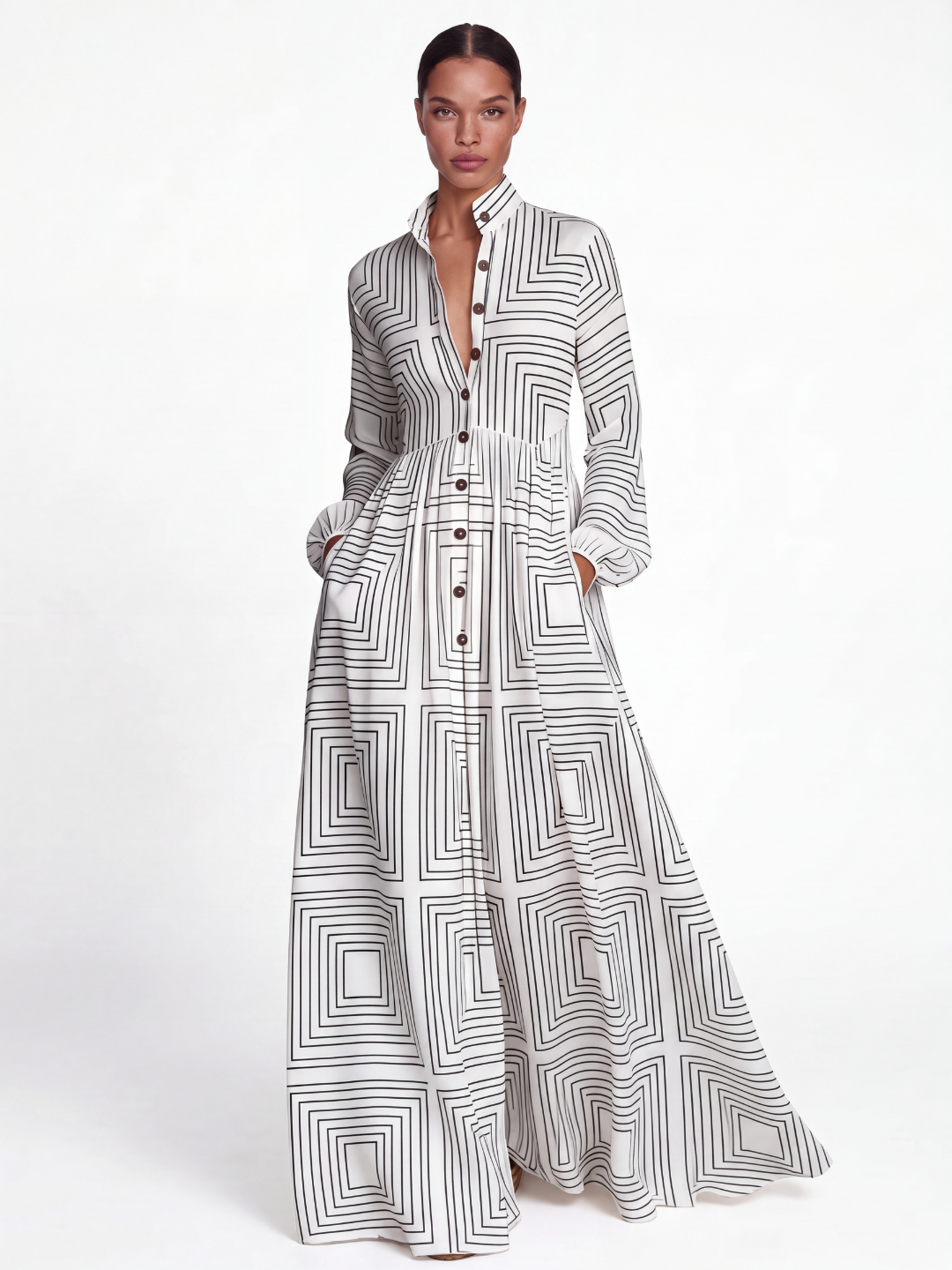 Elin floral shirt maxi dress in black — front view