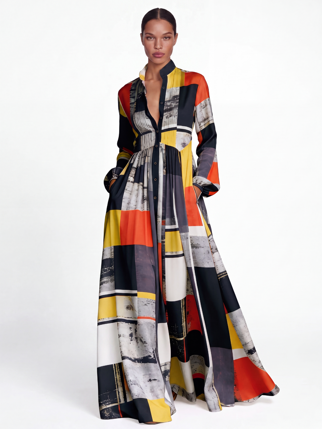 Elin floral shirt maxi dress in black — back view