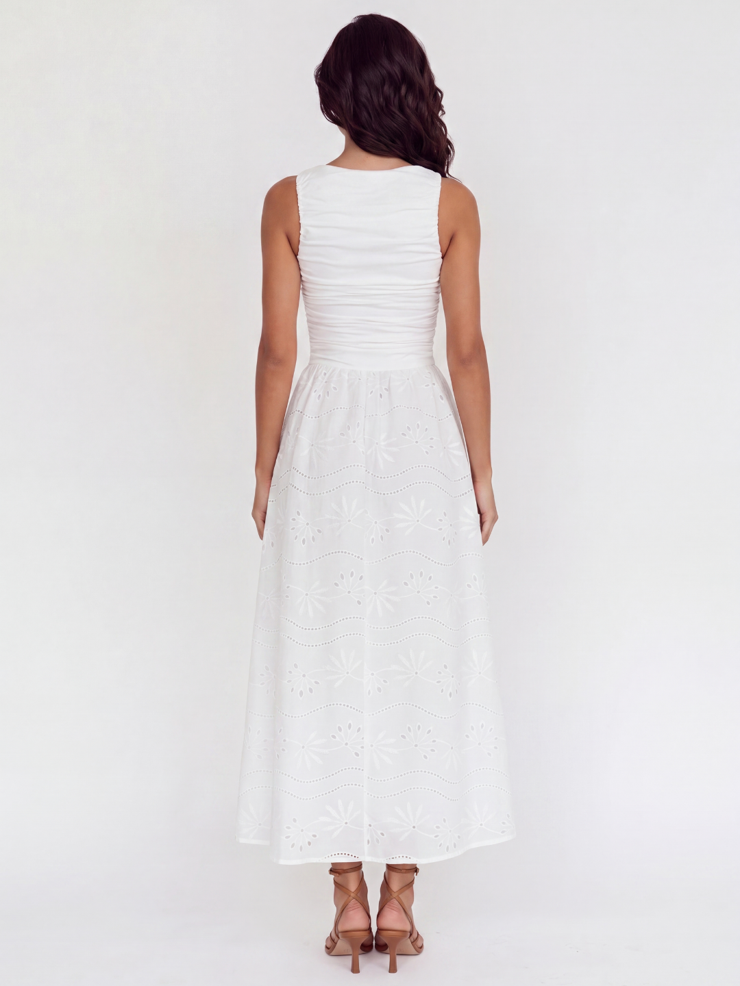 Leni eyelet maxi dress in white — back view
