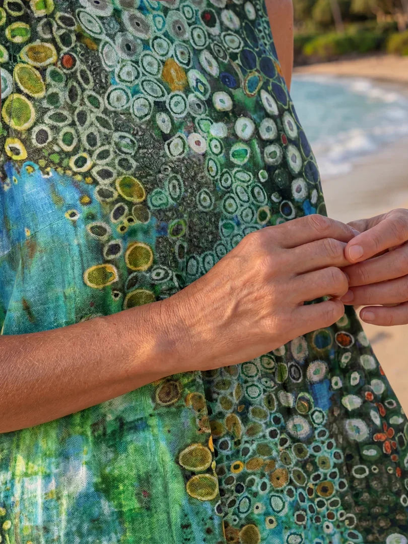 Moana mosaic print cocoon midi dress — detail view