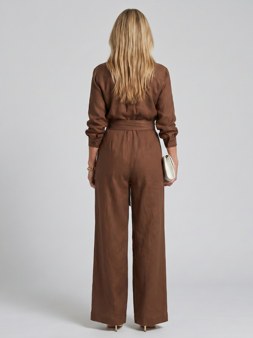 Jovie collared button-front wide-leg jumpsuit — detail view