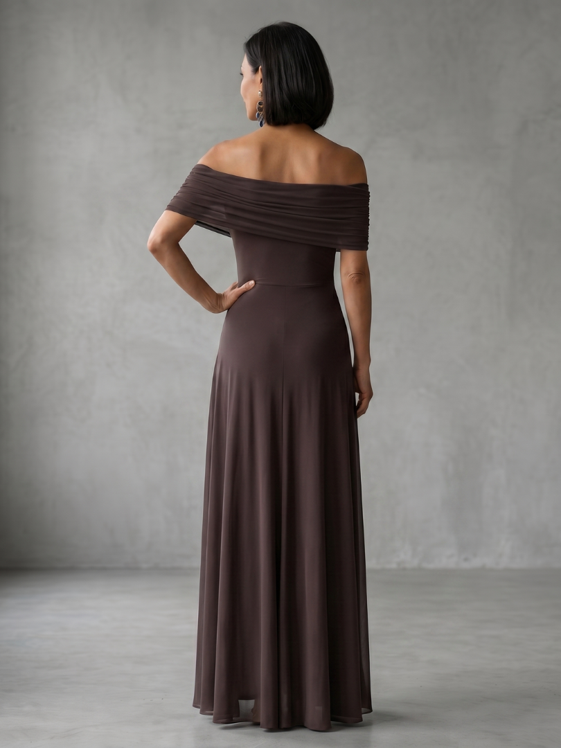 June off-shoulder draped-band maxi dress — detail view