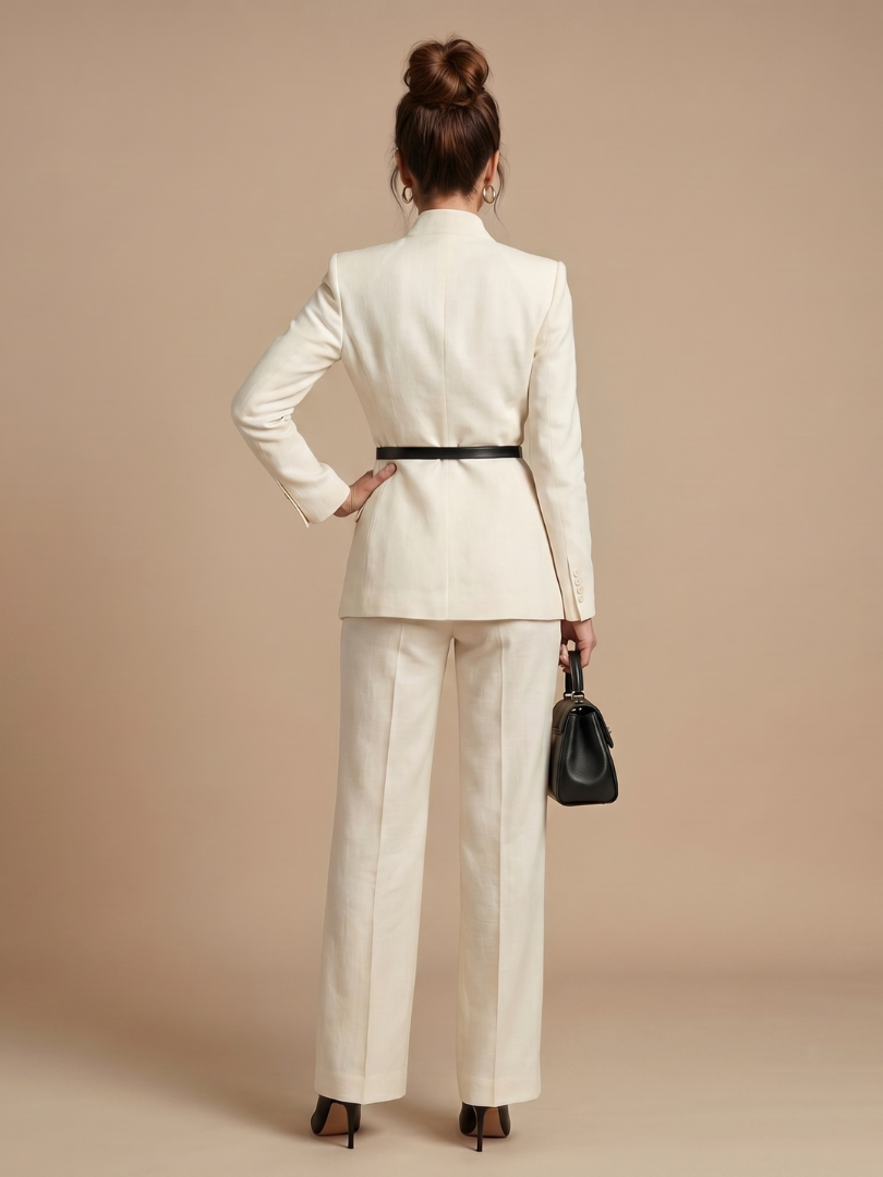 Vesper structured blazer and wide-leg trouser suit — detail view